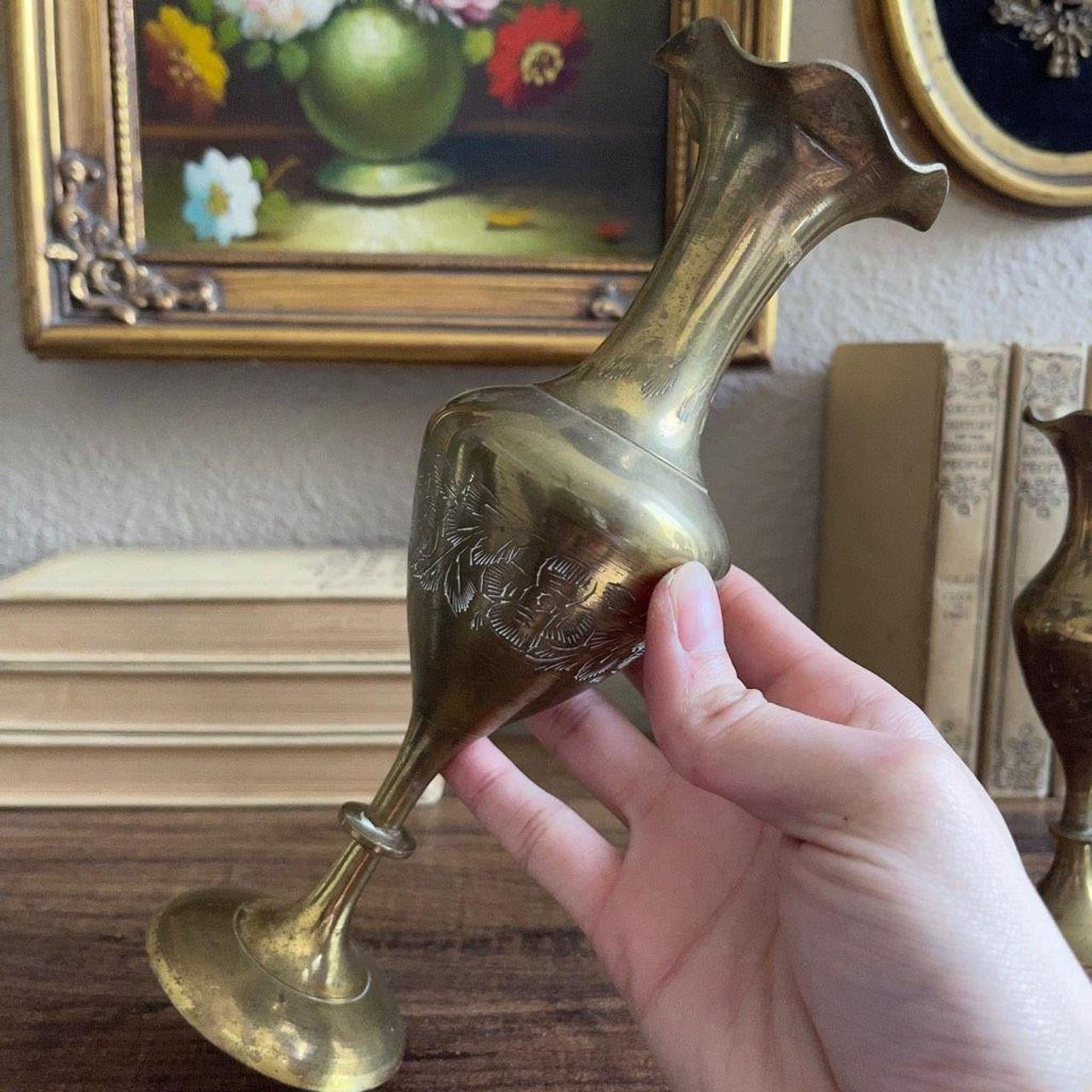 Vintage Brass Floral Vase Etched Ornate Design