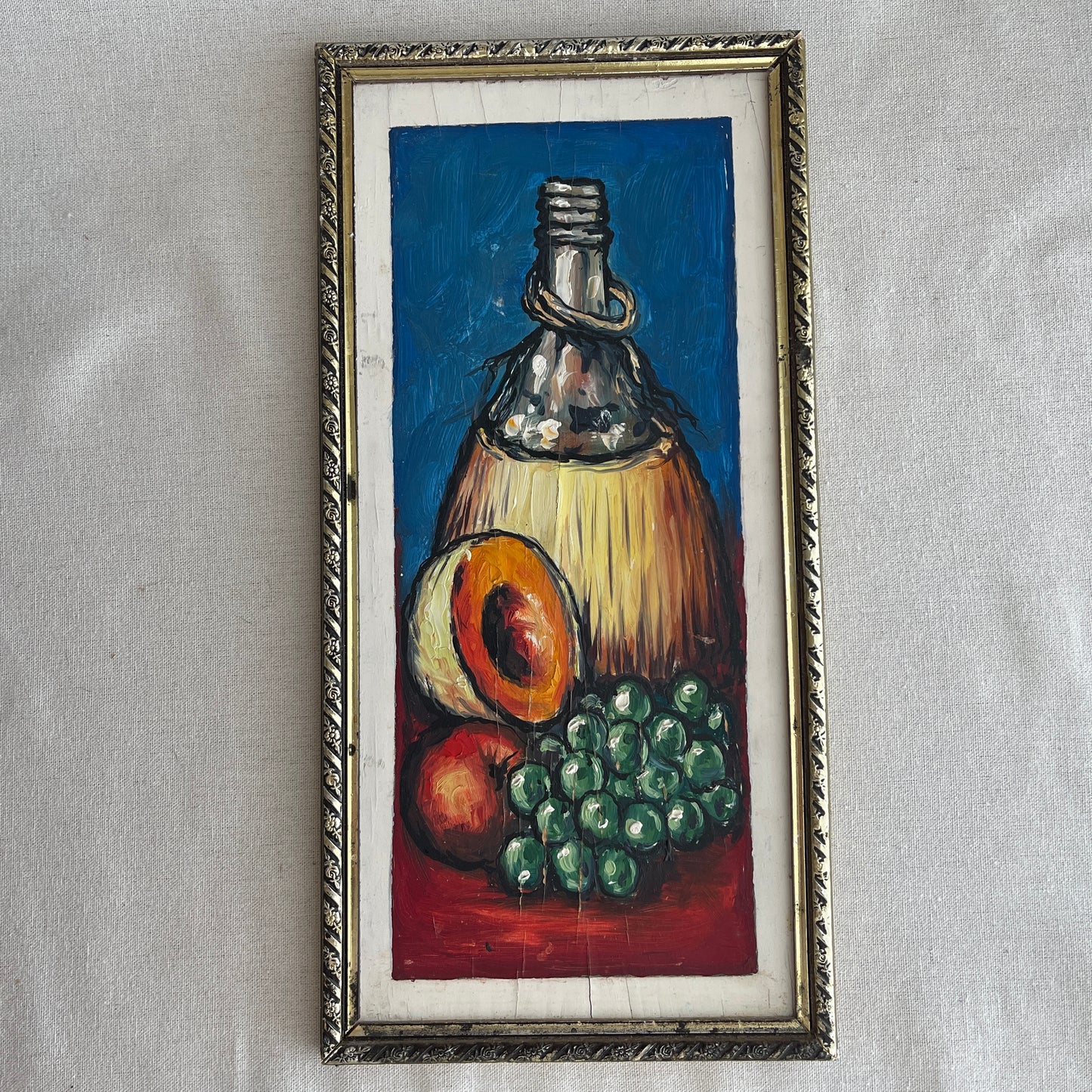 Vintage still life fruit painting on wood