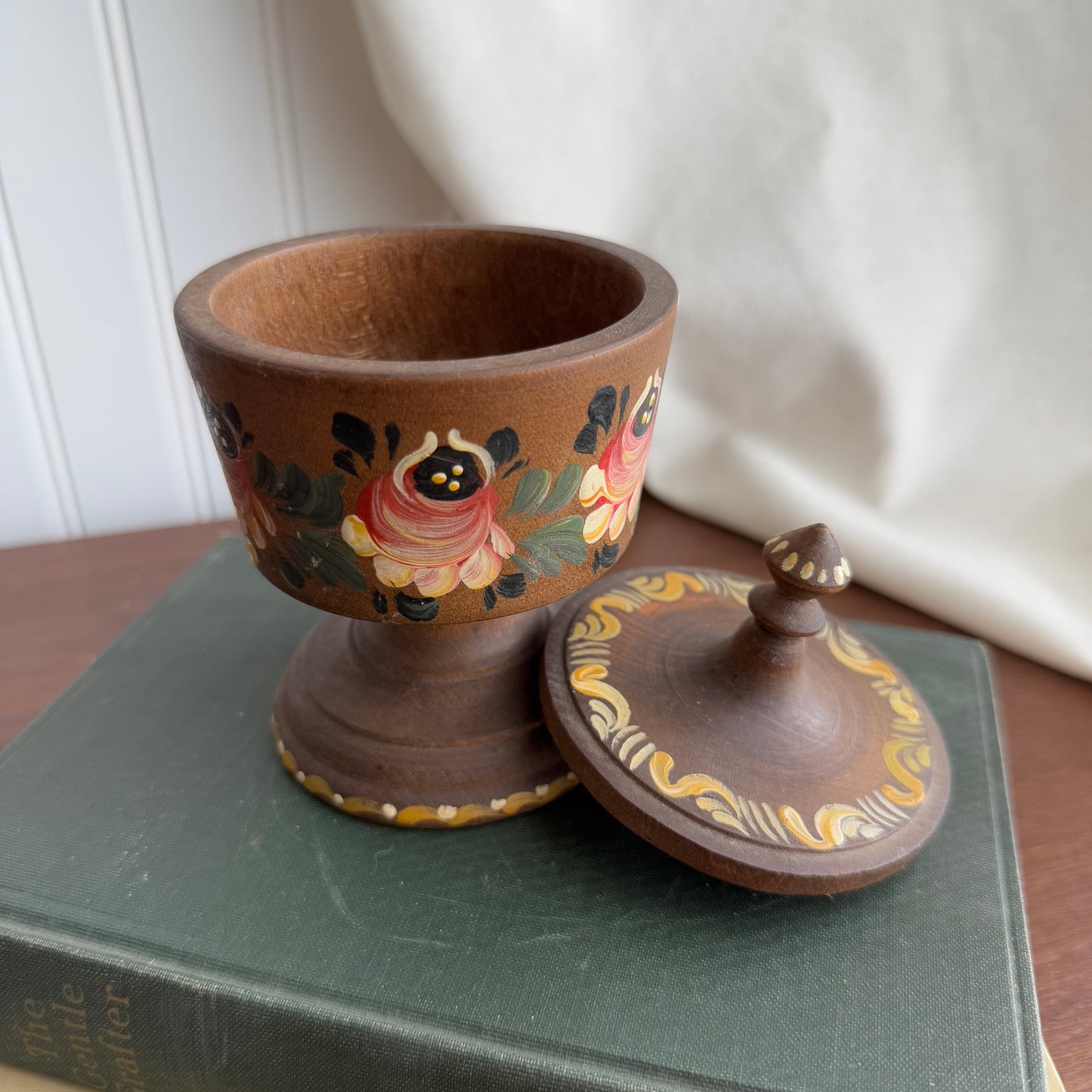 Wooden Hand painted pedestal bowl