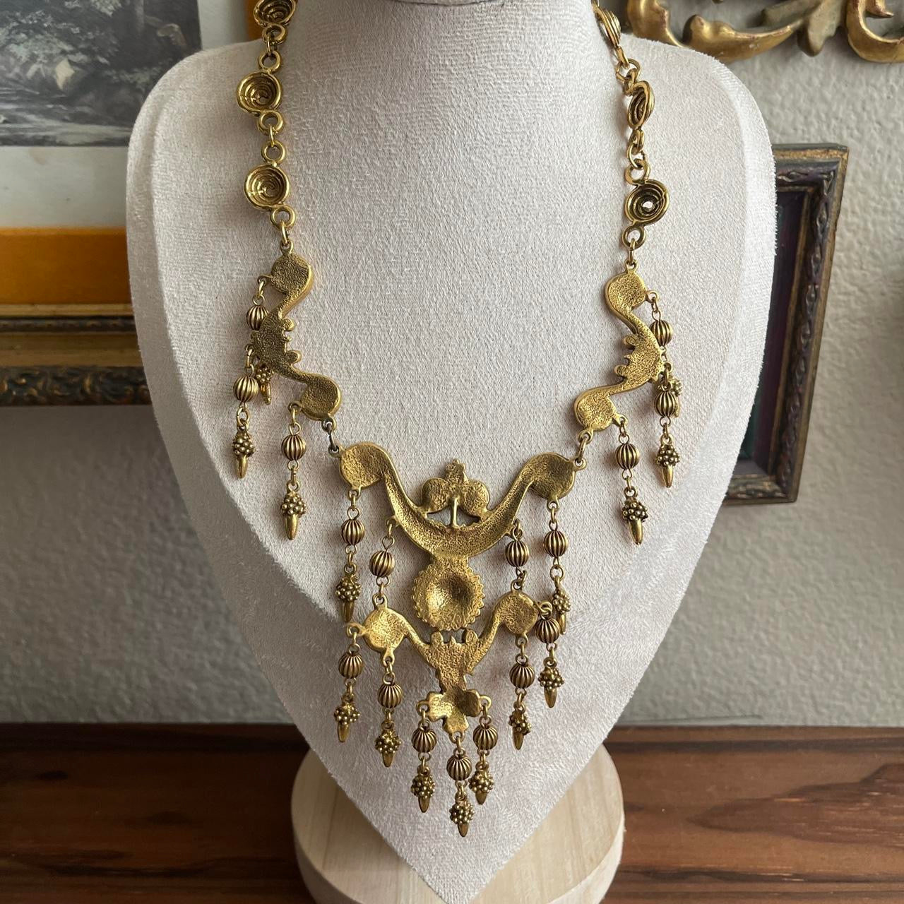 Vintage Etruscan Revival Necklace Goldtone Statement necklace