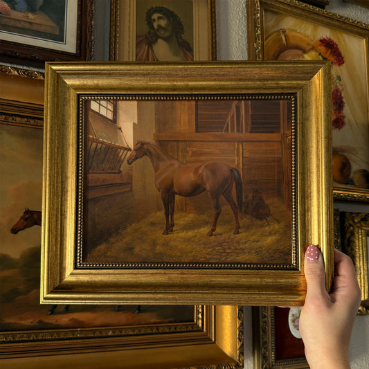 Vintage Style Brown Horse in Stable Print Framed Size 8x10