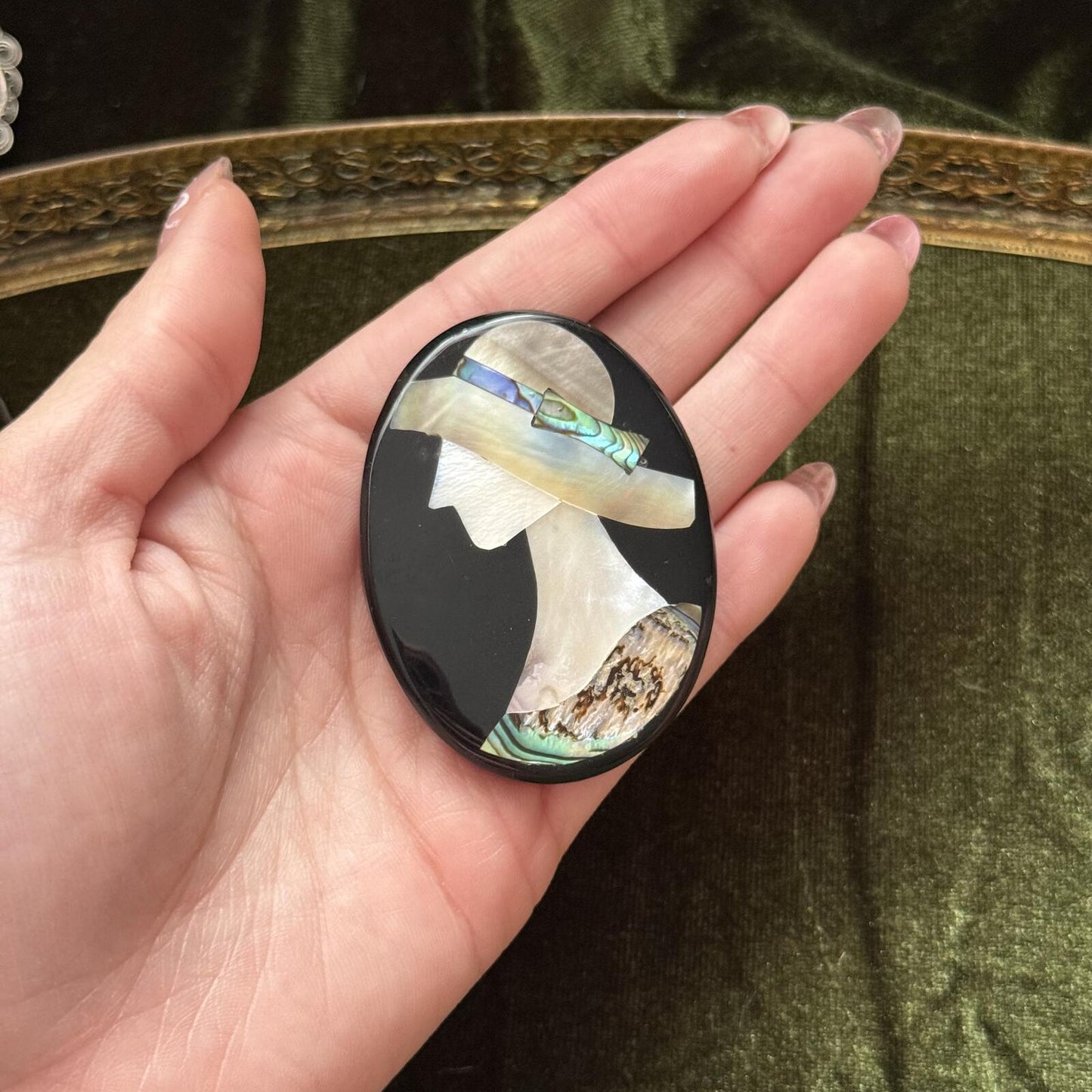 Vintage mother of pearl and abalone brooch
