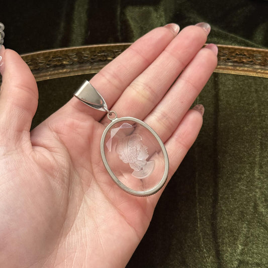 Vintage plastic clear cameo pendant