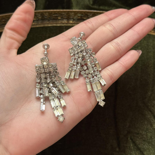 Vintage silver tone Rhinestone screw back earrings