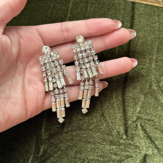 Vintage silver tone Rhinestone screw back earrings
