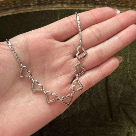 Vintage silver tone heart necklace