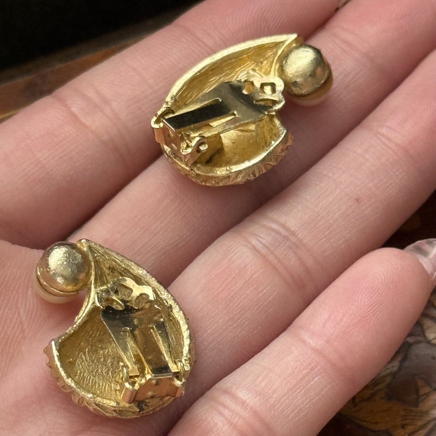 Vintage Gold tone faux pearl clip on Earrings
