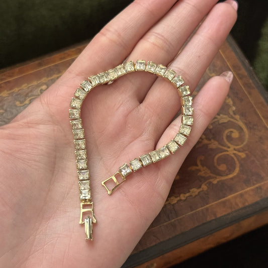 Vintage Rhinestone tennis bracelet Gold tone