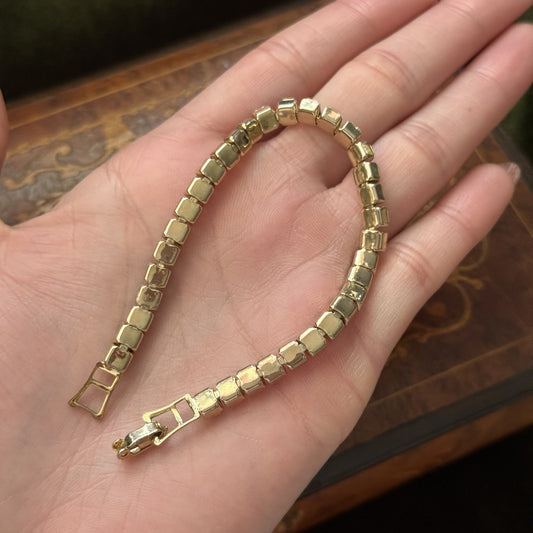 Vintage Rhinestone tennis bracelet Gold tone