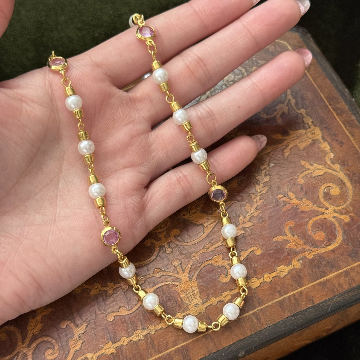 Vintage Faux Pearls & Rhinestone Necklace