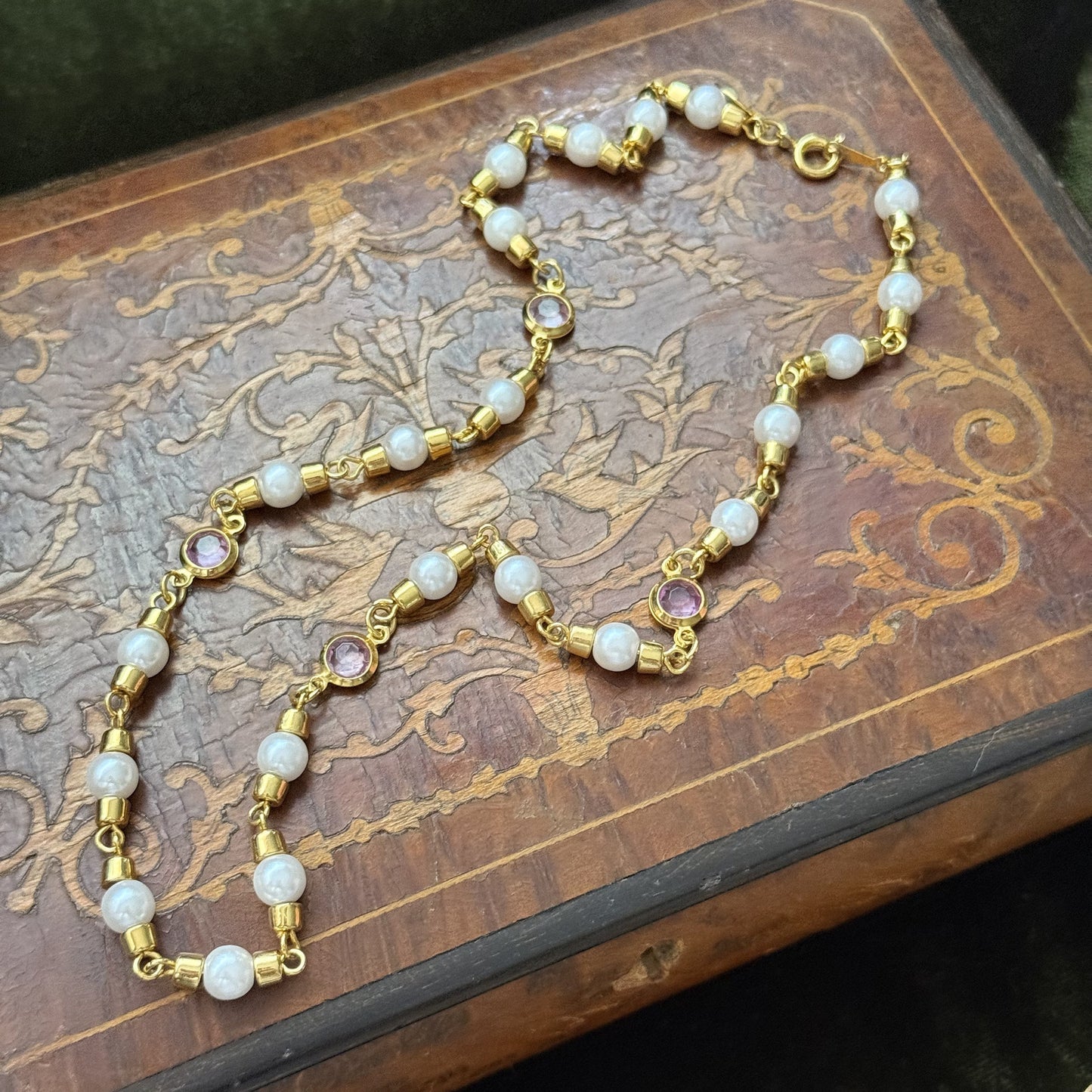 Vintage Faux Pearls & Rhinestone Necklace