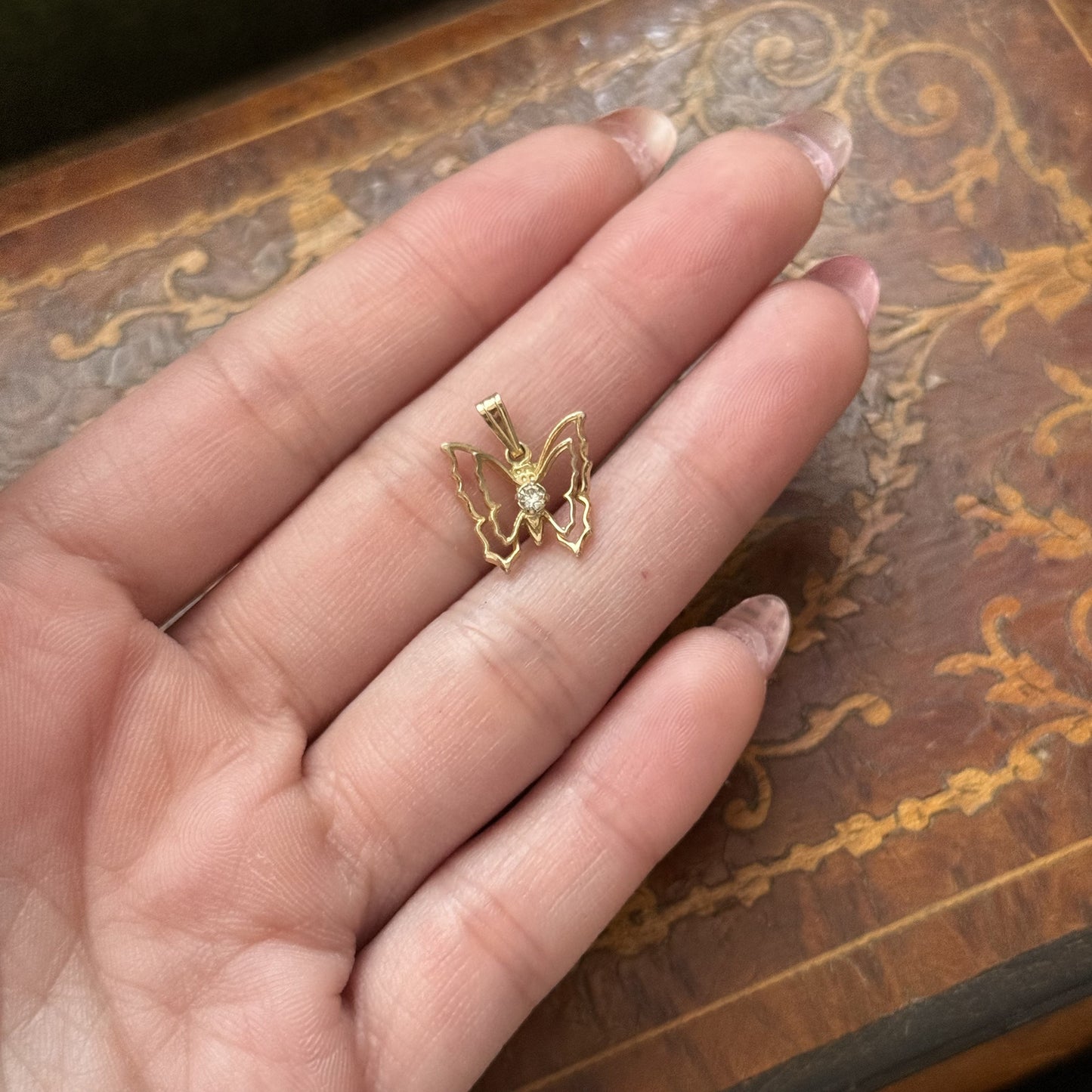 Vintage Butterfly With rhinestone Pendant