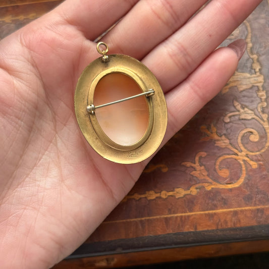 Vintage 12KT GF Shell Cameo Pendant Brooch