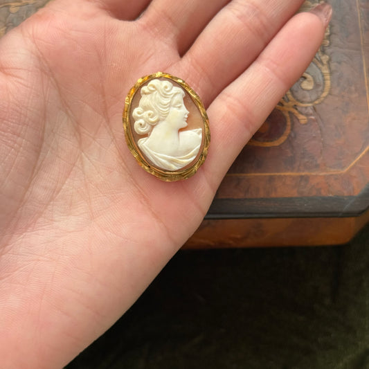 Vintage Shell Cameo Pendant Brooch
