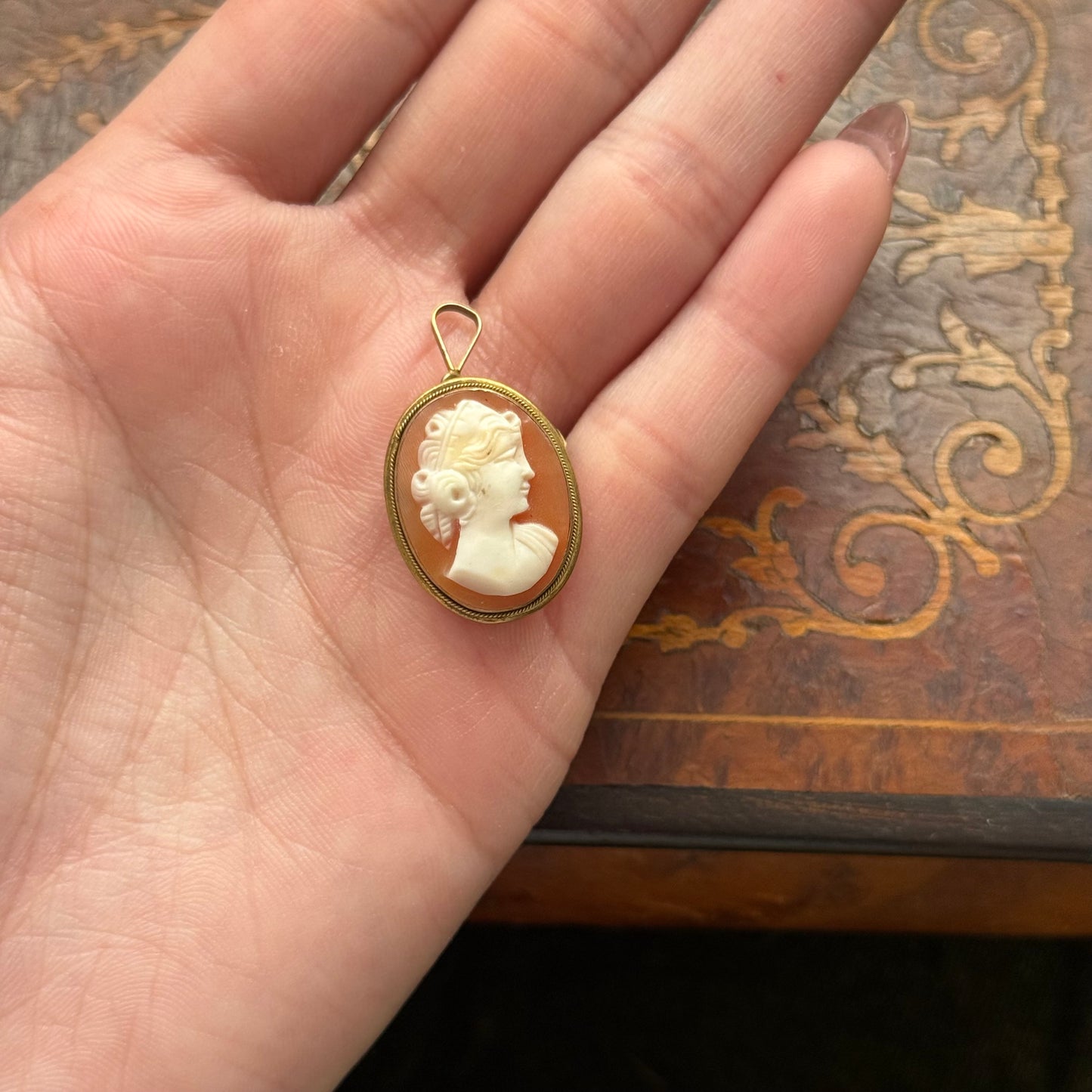 Vintage Shell Cameo Pendant Brooch