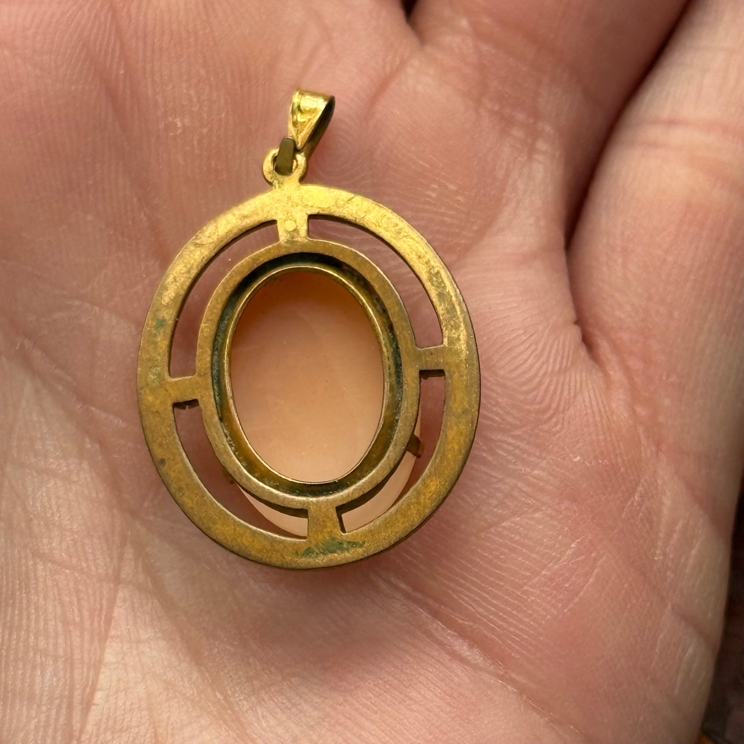 Vintage Brass Carved Shell Cameo Pendant