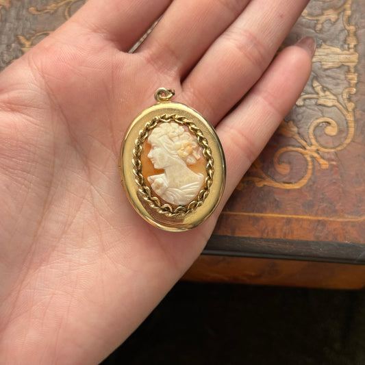 Vintage Shell Cameo Pendant Locket