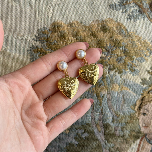 Vintage Style Heart Shaped Love You Locket Post Earrings