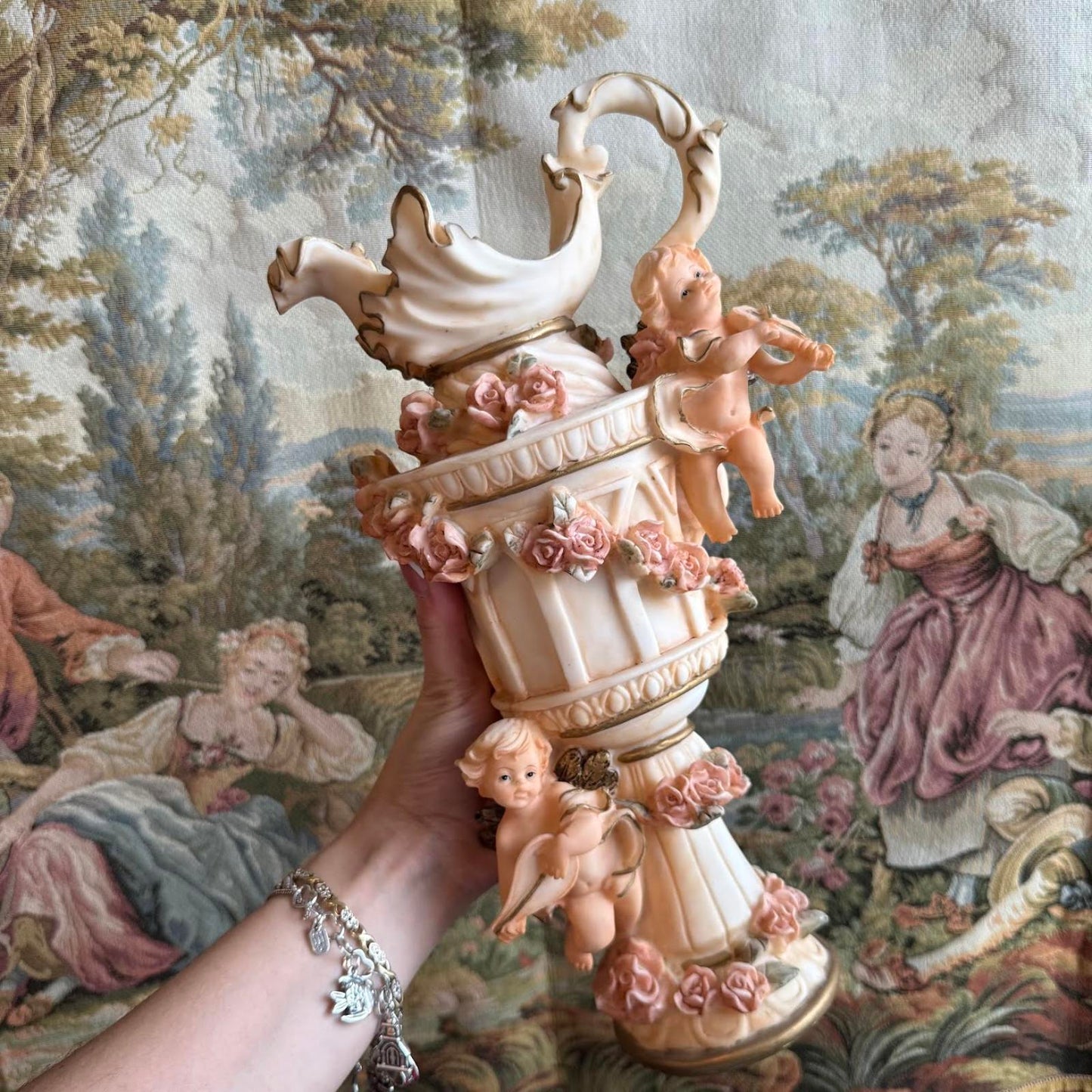 Vintage Cherub & Floral Vase