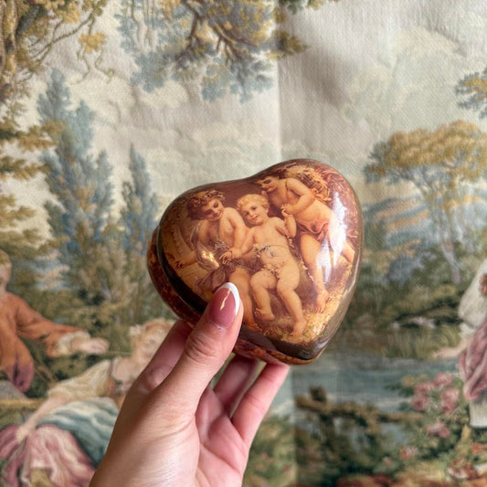 Vintage Heart Shaped Cherub Trinket Box