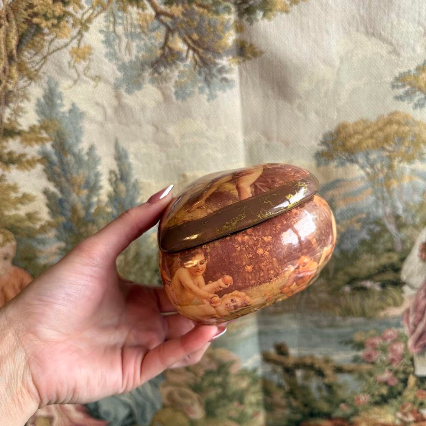 Vintage Heart Shaped Cherub Trinket Box