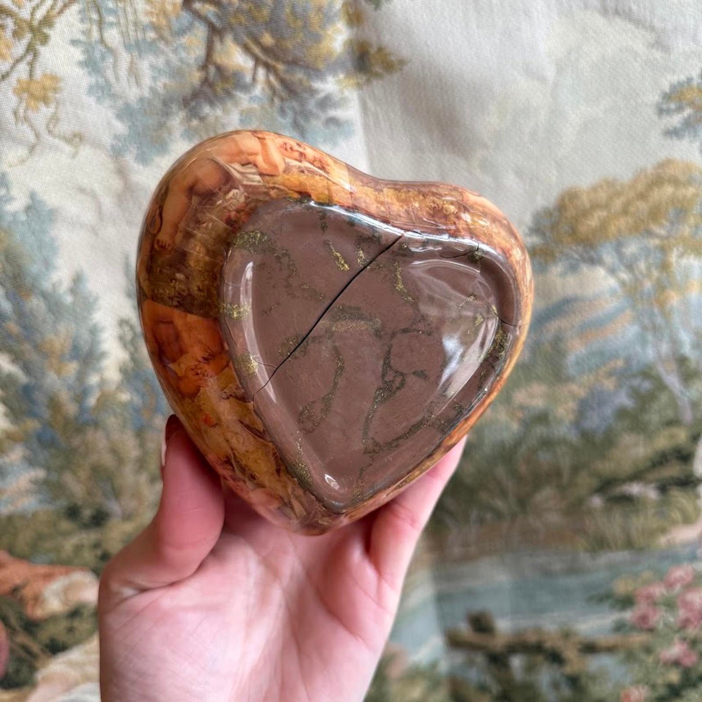 Vintage Heart Shaped Cherub Trinket Box