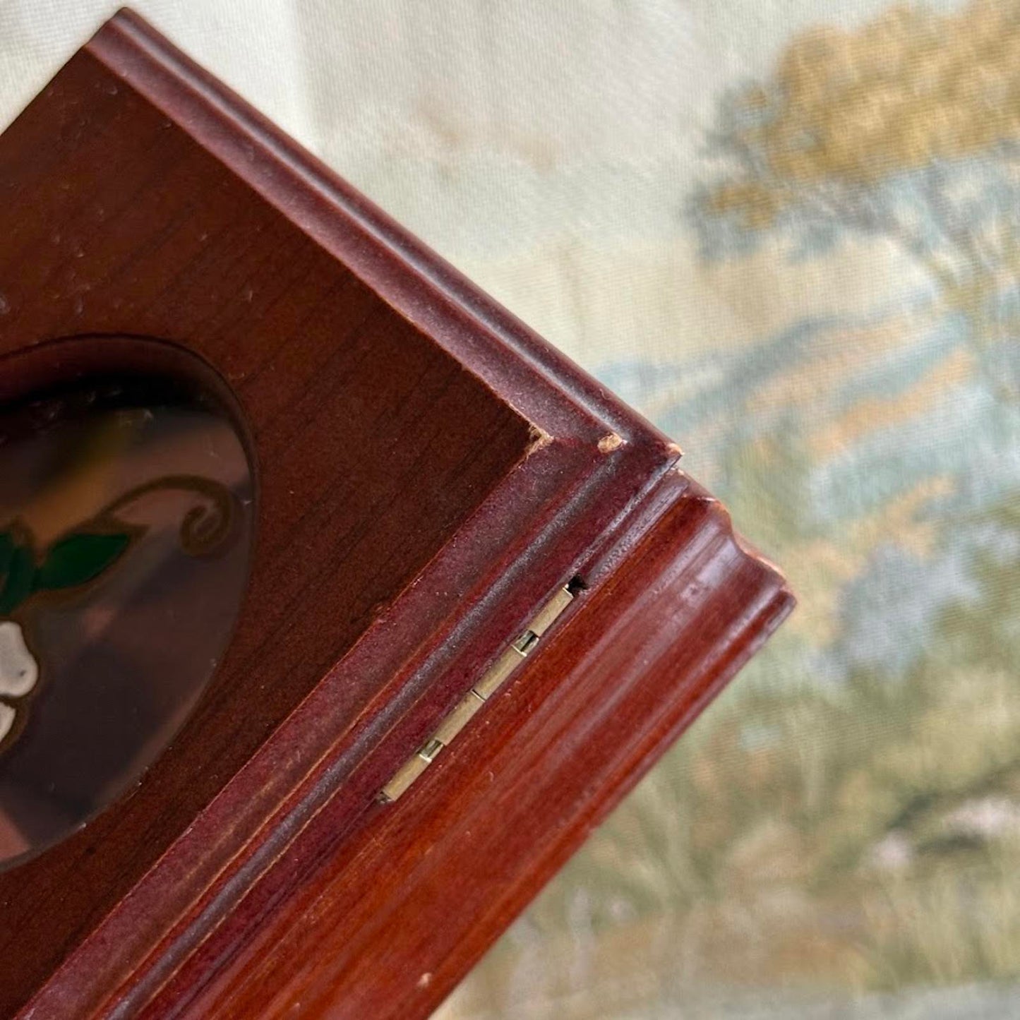 Vintage Wooden Jewelry Box with Heart Shaped Glass Window