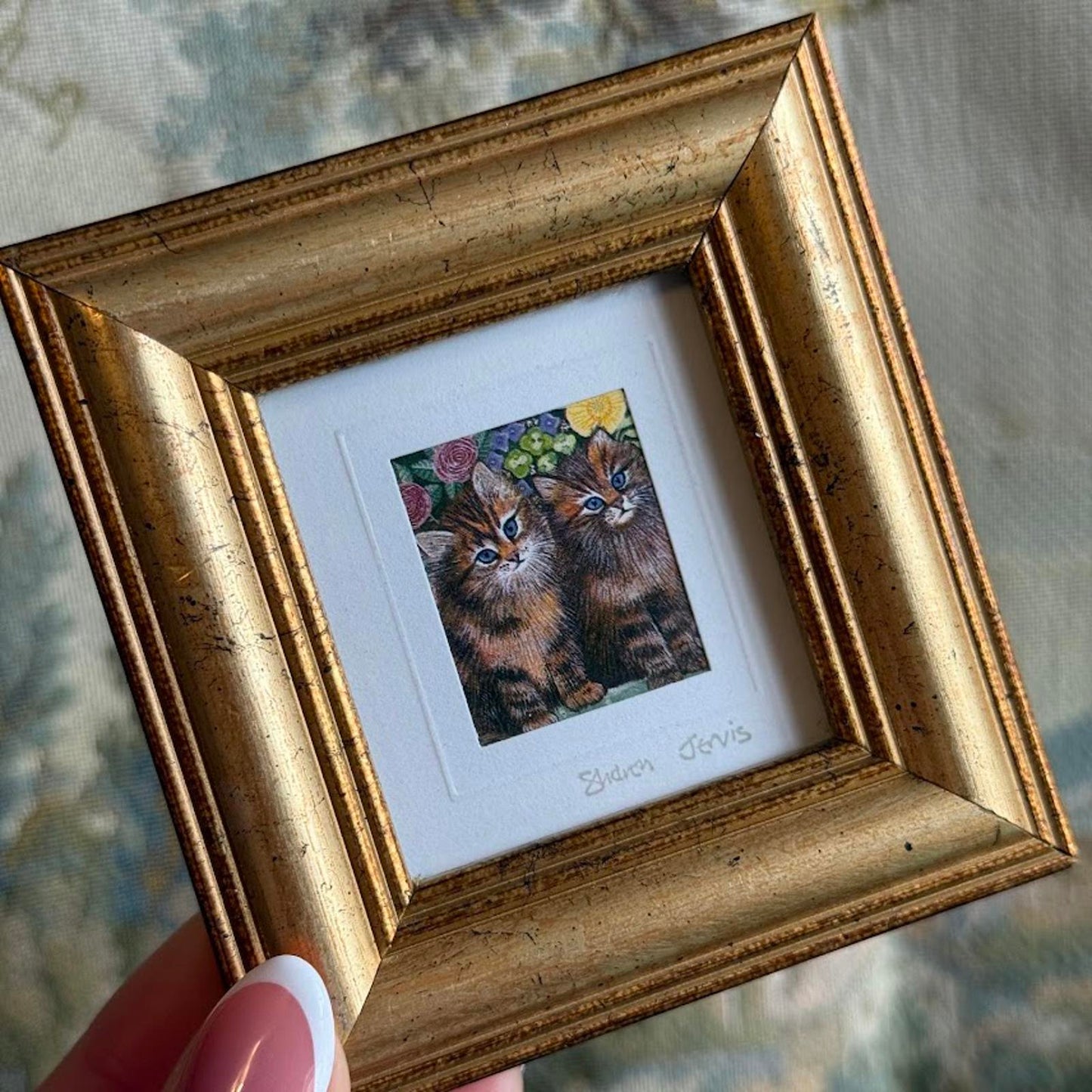 Vintage Mini Cat Print Framed