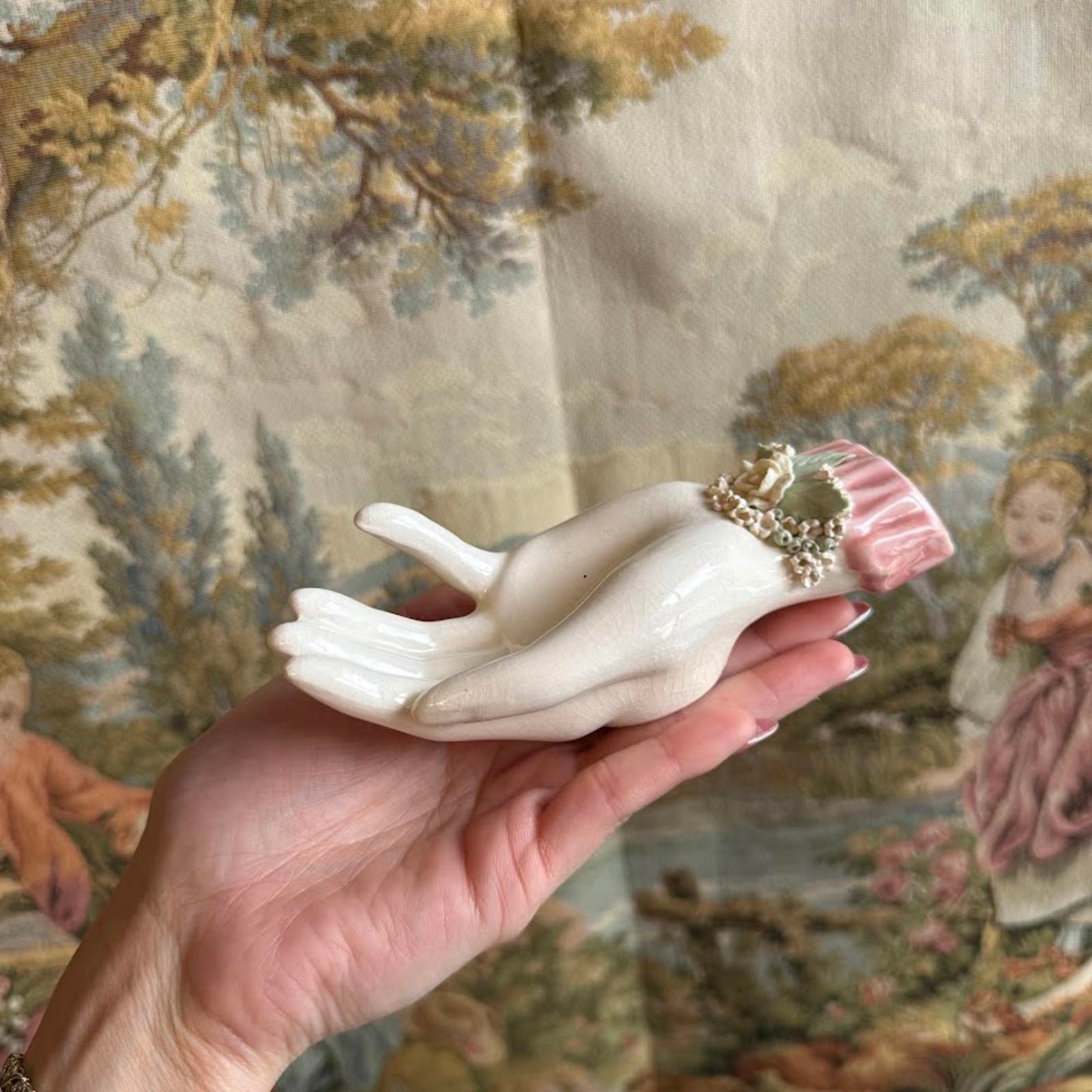 Vintage Ceramic Hand with Floral Detailing
