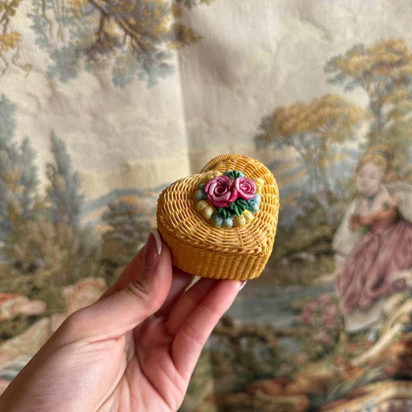 Vintage Yellow Heart-Shaped Trinket Box