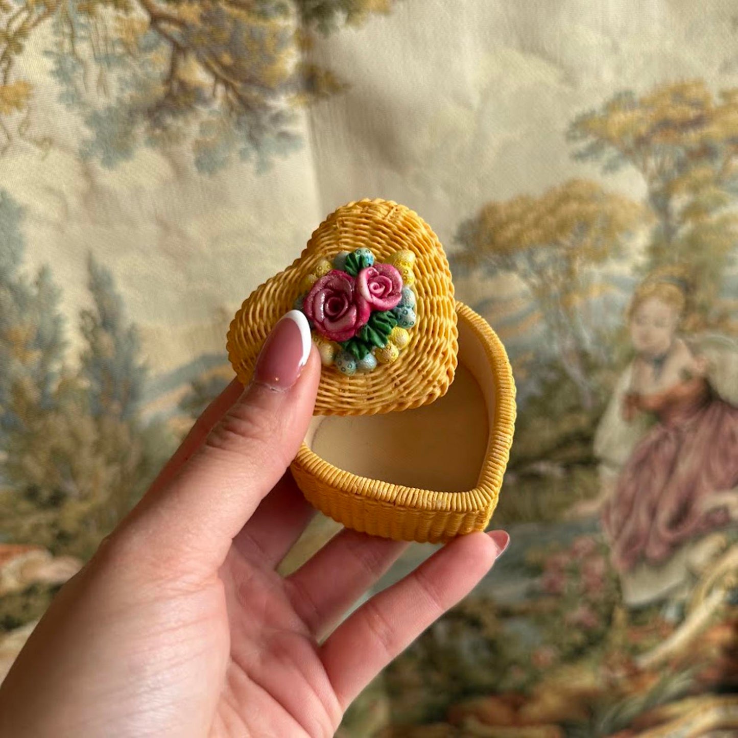 Vintage Yellow Heart-Shaped Trinket Box