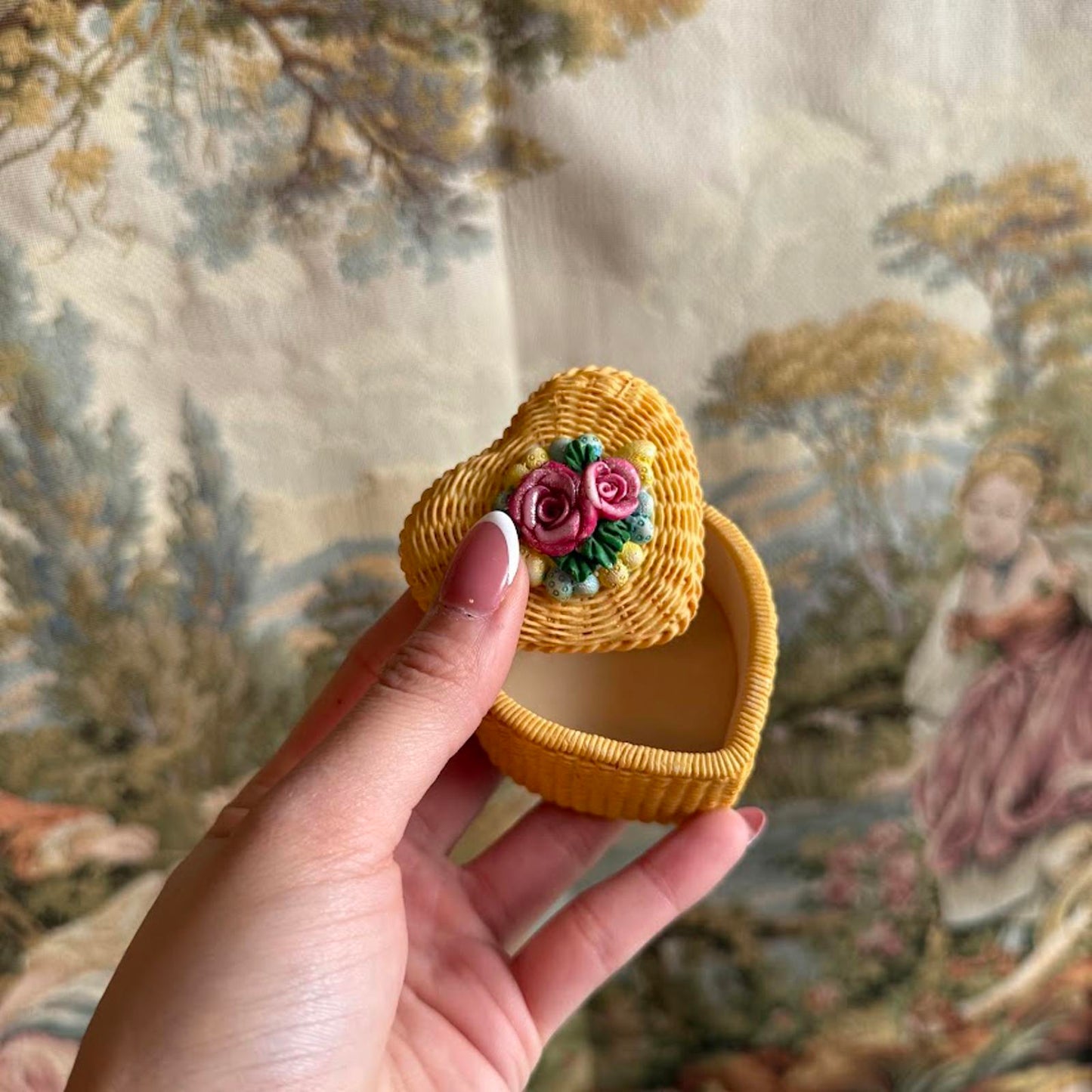 Vintage Yellow Heart-Shaped Trinket Box