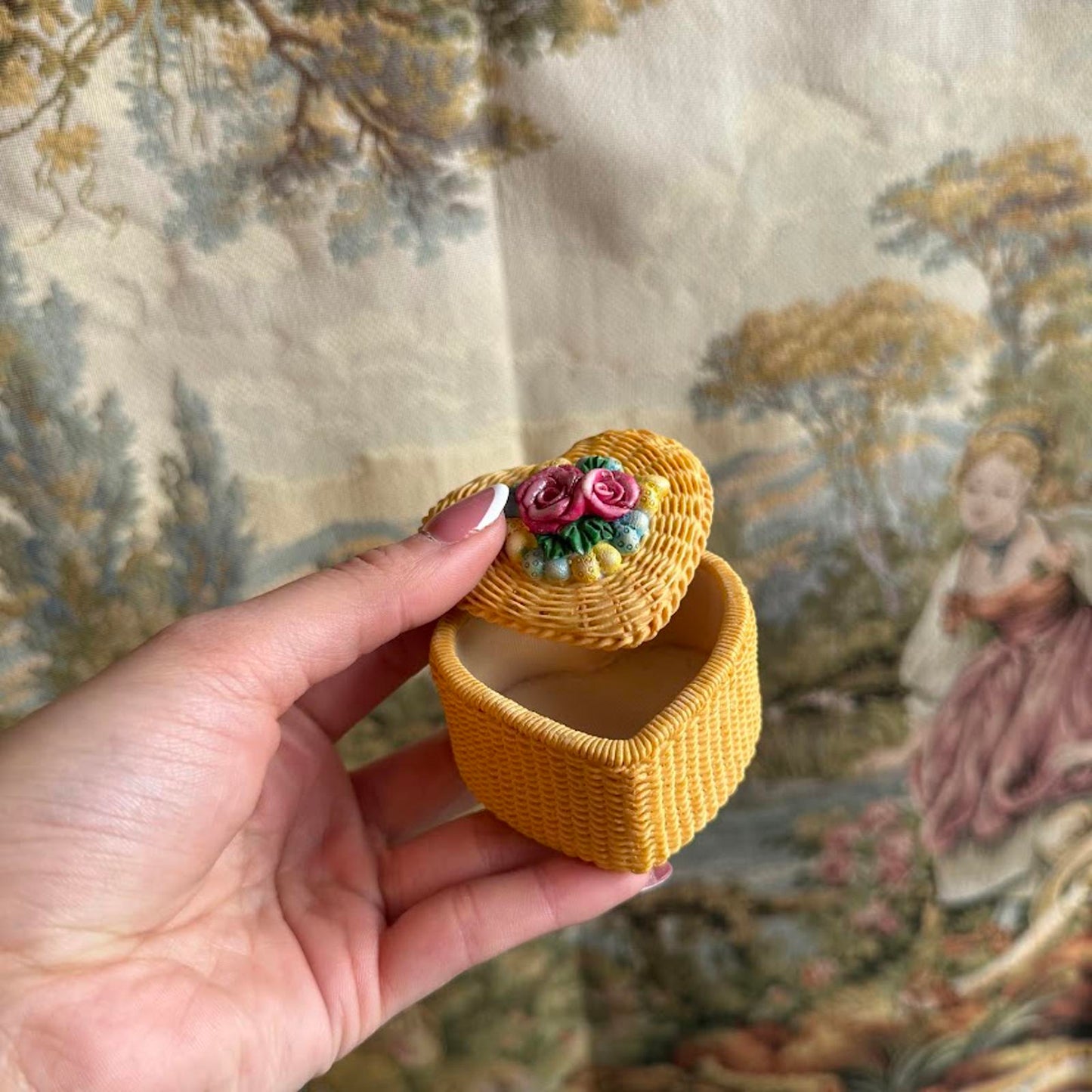 Vintage Yellow Heart-Shaped Trinket Box