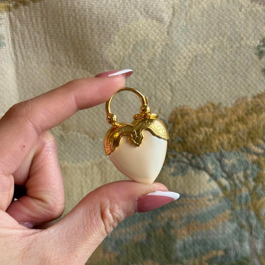 Vintage Joan Rivers Cream Heart and Gold Pendant