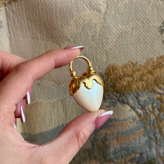 Vintage Joan Rivers Cream Heart and Gold Pendant