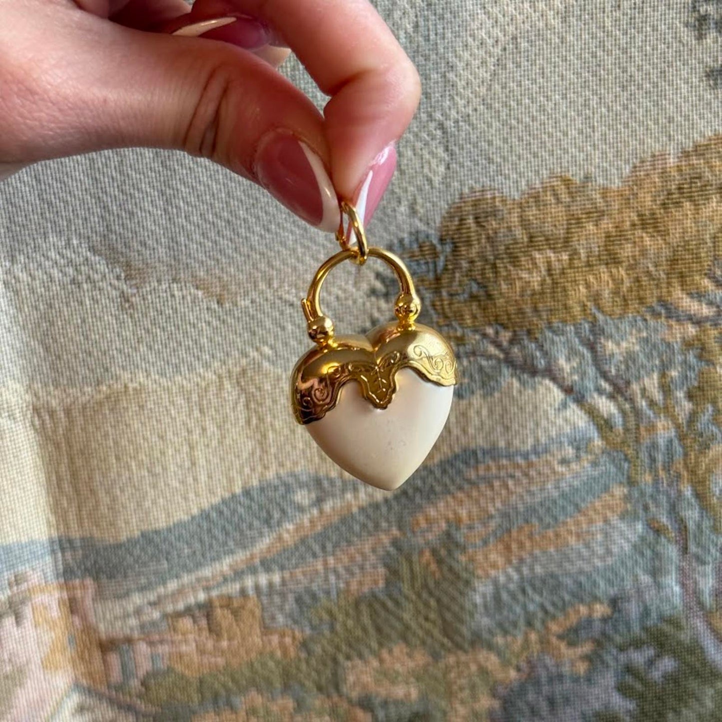 Vintage Joan Rivers Cream Heart and Gold Pendant