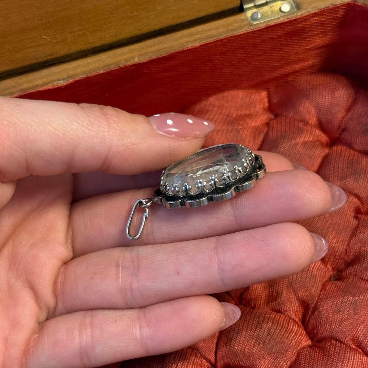 Vintage Intaglio Cameo Glass Pendant silver tone