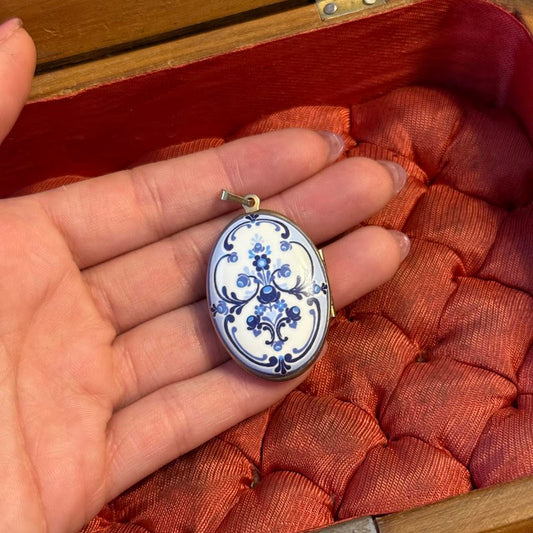 Michaela Frey Blue & White Floral enamel locket Pendant