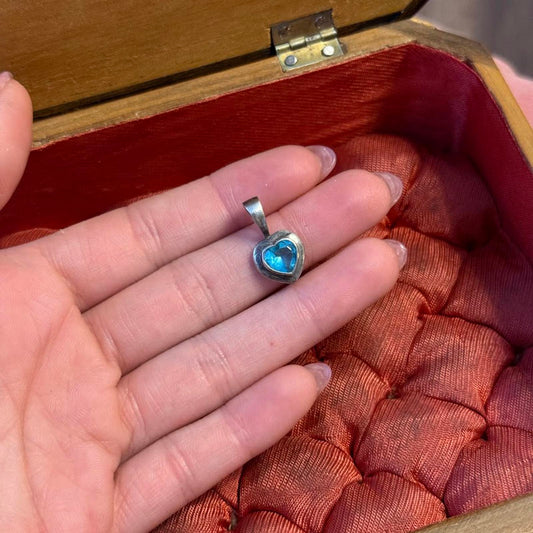 Sterling aquamarine color stone Heart Pendant