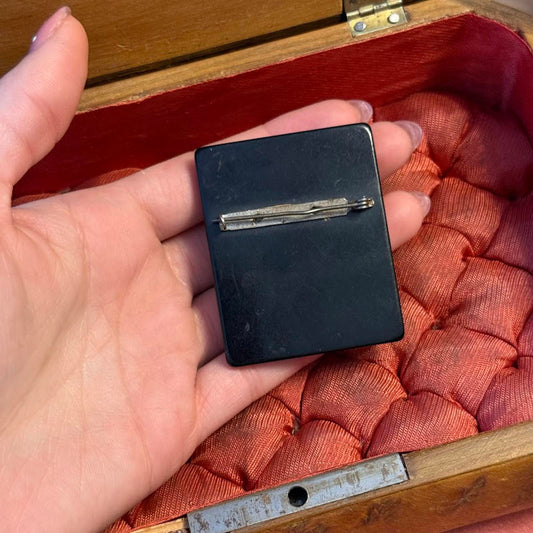 Large Vintage Black Mourning Cameo Goth Antique Brooch