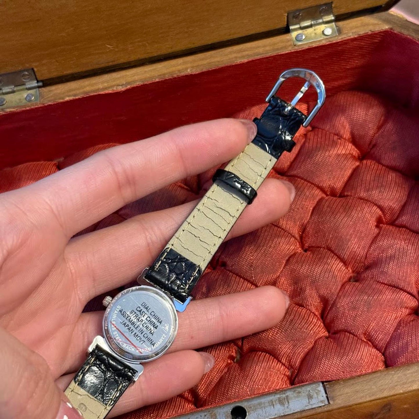 Vintage Croton Black Genuine leather & Mother of pearl Watch