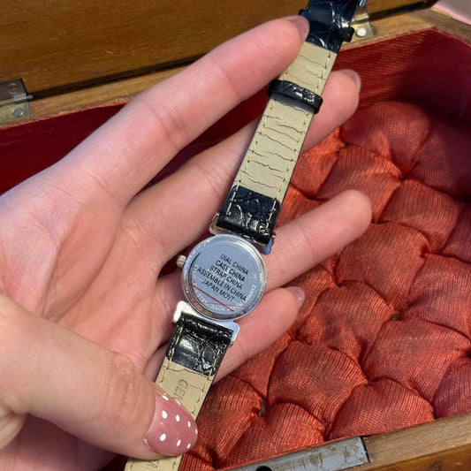 Vintage Croton Black Genuine leather & Mother of pearl Watch