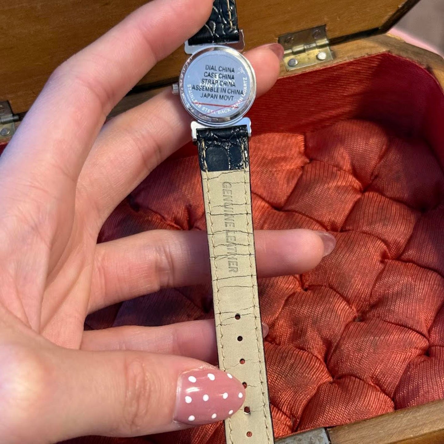 Vintage Croton Black Genuine leather & Mother of pearl Watch