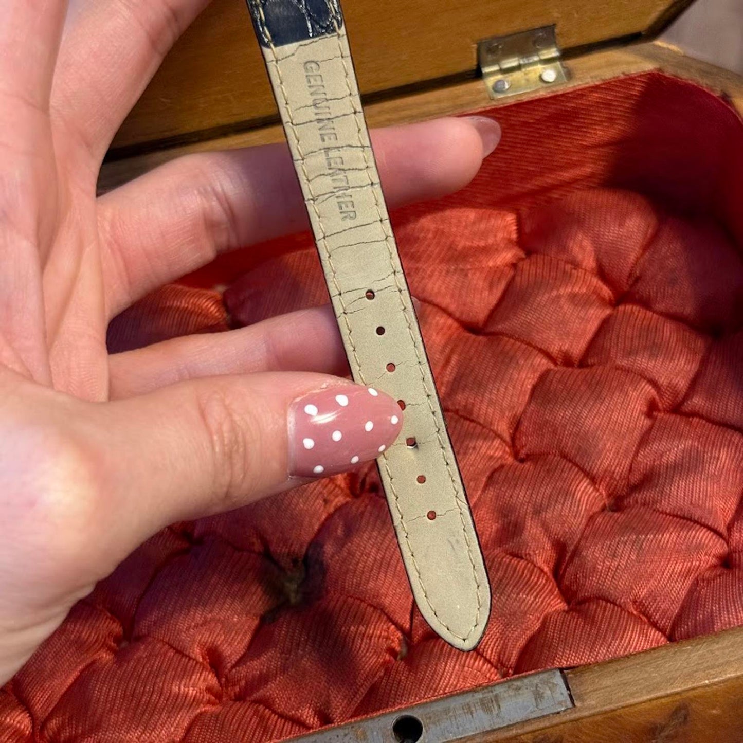 Vintage Croton Black Genuine leather & Mother of pearl Watch
