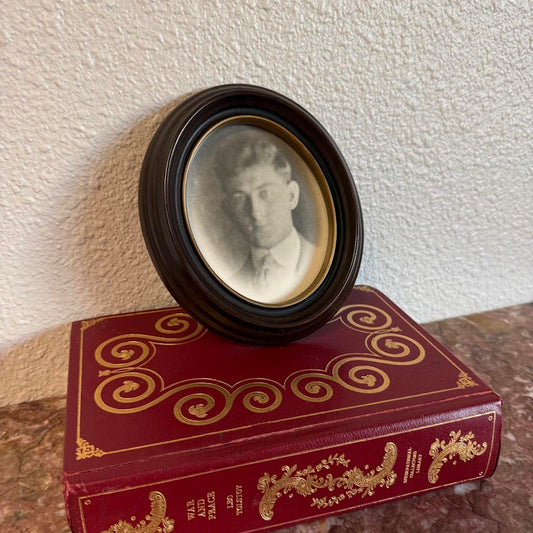 Vintage Oval Wooden Frame with Photo of a Man