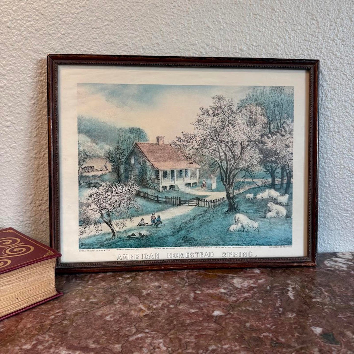 Vintage Wooden Framed Print Titled "American Homestead Spring"
