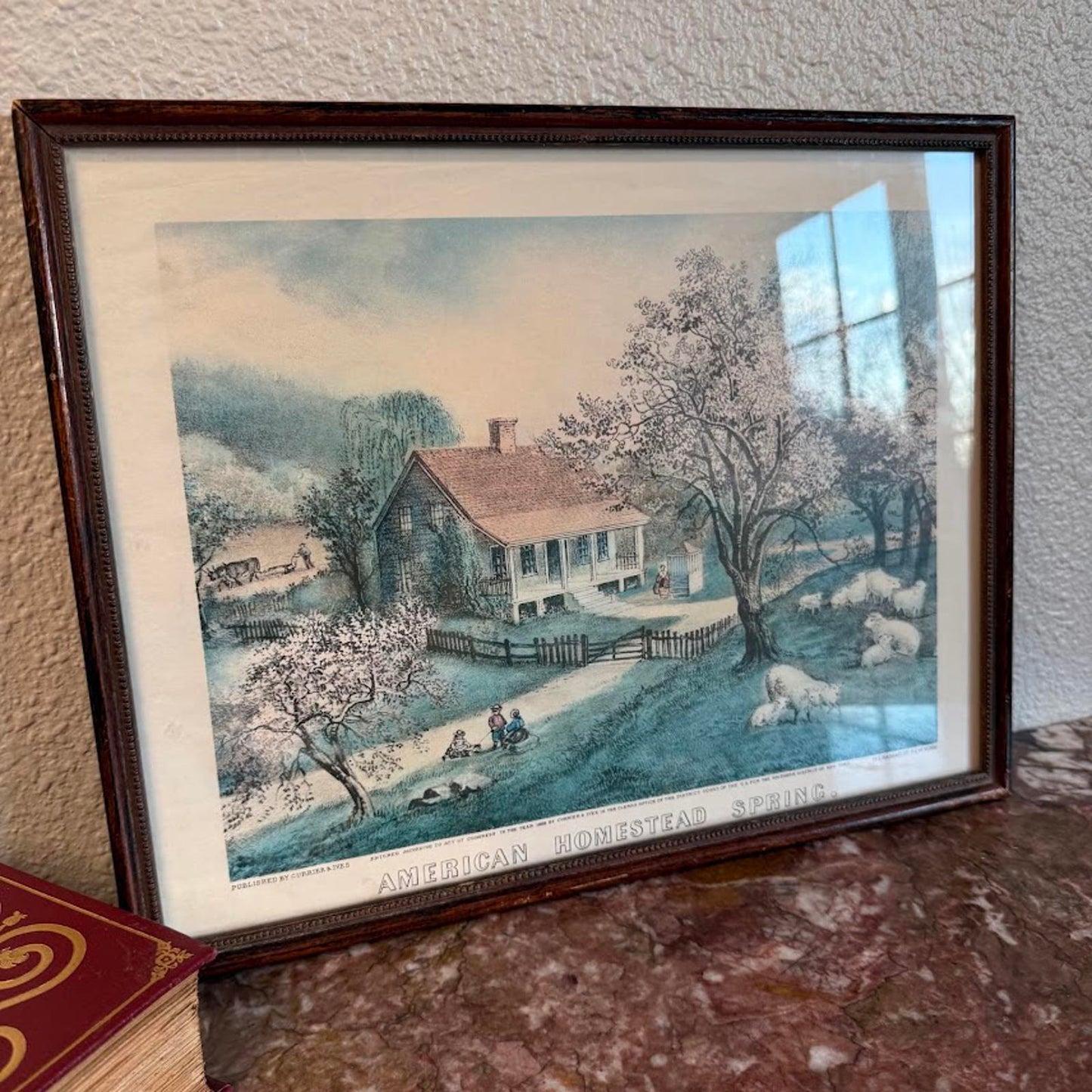 Vintage Wooden Framed Print Titled "American Homestead Spring"