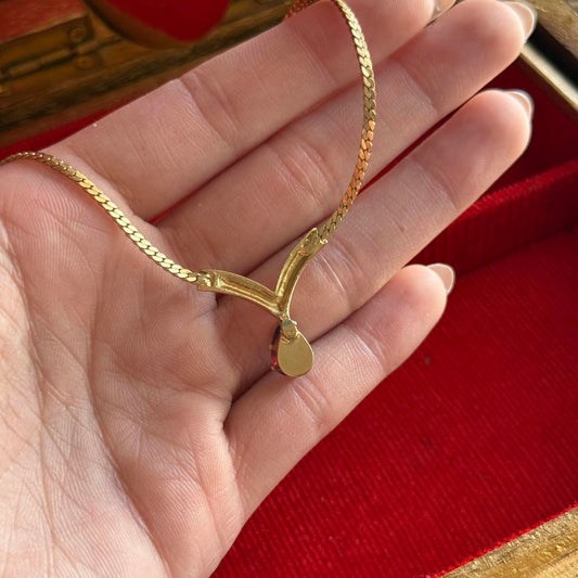 Vintage Avon Gold Tone Red Faux Stone Necklace