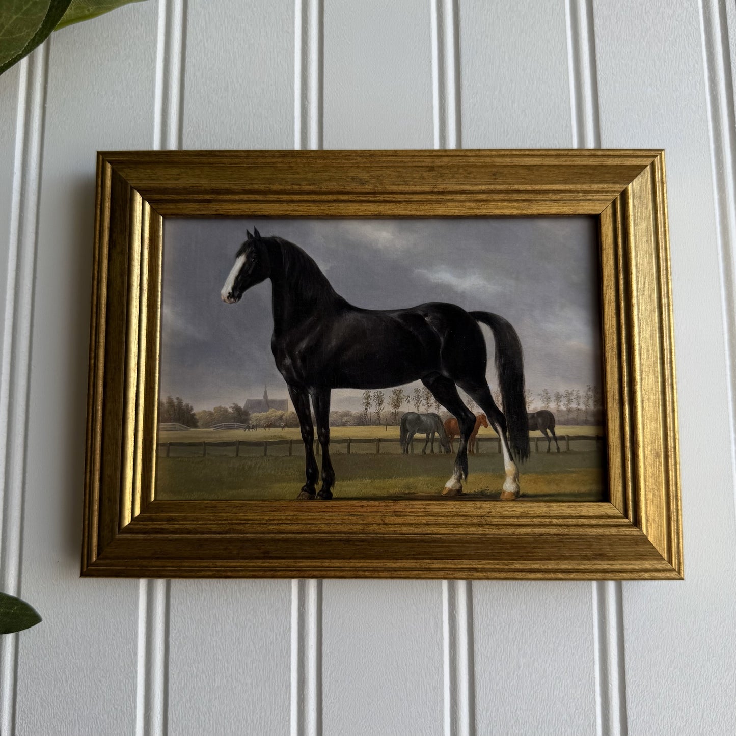 Vintage Style Black Standing horse in landscape Art Print gallery wall