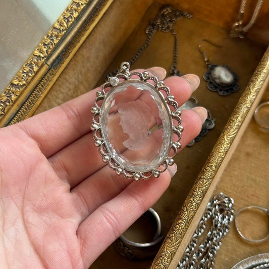 Vintage Reversed Carved Glass Cameo Pendant